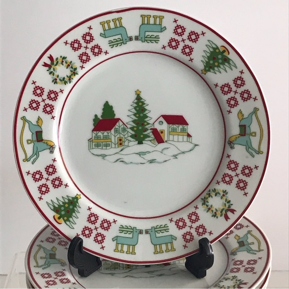 Set of 4 “Christmas Sampler” Appetizer/Salad 7.5" Plates By SAKS FIFTH AVE - VTG - Picture 2 of 16